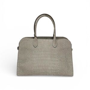 NWT Claudia Firenze Italian Leather Croc Embossed Expandable Tote Bag Taupe